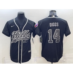 Men Buffalo Bills 14 Stefon Diggs Black Reflective With Patch Cool Base Stitched Baseball Jersey