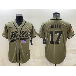 Men Buffalo Bills 17 Josh Allen 2022 Olive Salute To Service Cool Base Stitched Baseball Jersey