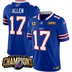 Men Buffalo Bills 17 Josh Allen Blue 2023 F U S E  AFC East Champions With 4 Star C Ptach Stitched Football Jersey