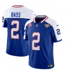 Men Buffalo Bills 2 Tyler Bass Blue White 2023 F U S E  35th And 75th Patch Throwback Vapor Untouchable Limited Stitched Jersey