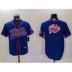 Men Buffalo Bills big logo Blue Team Cool Base Stitched Baseball Jersey