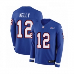 Mens Nike Buffalo Bills 12 Jim Kelly Limited Royal Blue Therma Long Sleeve NFL Jersey