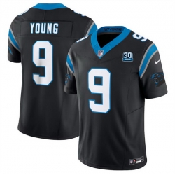 Men Carolina Panthers 9 Bryce Young Black 2024 30th Anniversary Patch F U S E  Vapor Limited Stitched Football Jersey