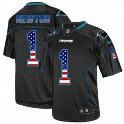 Mens Nike Carolina Panthers 1 Cam Newton Elite Black USA Flag Fashion NFL Jersey