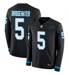 Nike Panthers 5 Teddy Bridgewater Black Team Color Men Stitched NFL Limited Therma Long Sleeve Jersey