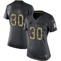 Nike Panthers #30 Stephen Curry Black Womens Stitched NFL Limited 2016 Salute to Service Jersey