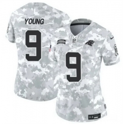 Women Carolina Panthers 9 Bryce Young 2024 F U S E Arctic Camo Salute To Service Limited Stitched Football Jersey