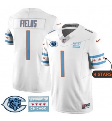 Men Chicago Bears  1 Justin Fields White City Edition F U S E  With Chicago Flag Vapor Untouchable Limited Stitched Football Jersey
