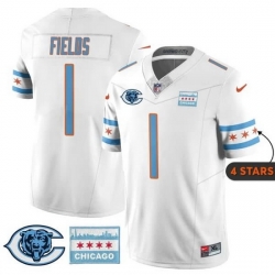 Men Chicago Bears  1 Justin Fields White City Edition F U S E  With Chicago Flag Vapor Untouchable Limited Stitched Football Jersey