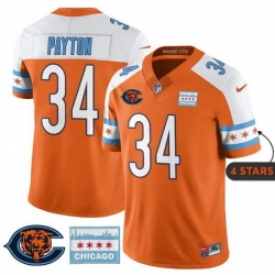 Men Chicago Bears  34 Walter Payton Orange Alternate City Edition F U S E  With Chicago Flag Vapor Untouchable Limited Stitched Football Jersey