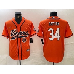 Men Chicago Bears 34 Walter Payton Orange With Patch Cool Base Stitched Baseball Jersey 1