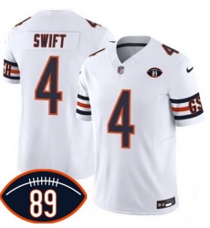 Men Chicago Bears  4 D Andre Swift White 2026 F U S E  With Mike Ditka 89 Patch Vapor Untouchable Limited Stitched Football Jersey