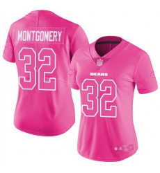 Women Bears 32 David Montgomery Pink Stitched Football Limited Rush Fashion Jersey