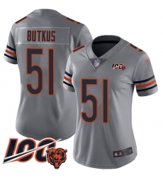 Women Chicago Bears 51 Dick Butkus Limited Silver Inverted Legend 100th Season Football Jersey