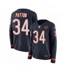 Womens Nike Chicago Bears 34 Walter Payton Limited Navy Blue Therma Long Sleeve NFL Jersey