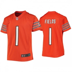 Youth Chicago Bears 1 Justin Fields Orange Jersey 