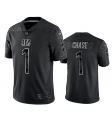 Men Cincinnati Bengals 1 Ja 27Marr Chase Black Reflective Limited Stitched Football Jersey