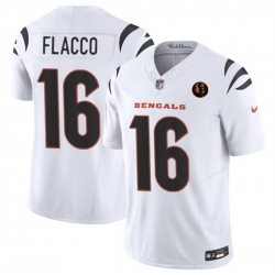 Men Cincinnati Bengals 16 Joe Flacco White 2023 F U S E  With John Madden Patch Vapor Limited Stitched Football Jersey