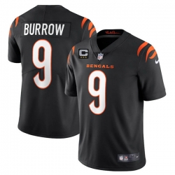 Men Cincinnati Bengals 2022 #9 Joe Burrow Black With 3-star C Patch Vapor Limited Stitched NFL Jersey