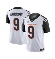 Men Cincinnati Bengals 9 Joe Burrow 2023 F U S E  White With 4 Star C Patch Vapor Untouchable Limited Stitched Jersey