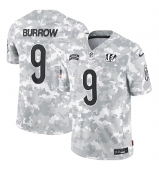 Men Cincinnati Bengals 9 Joe Burrow 2024 Arctic Camo Salute To Service Limited Stitched Football Jersey