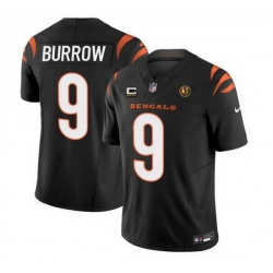 Men Cincinnati Bengals 9 Joe Burrow Black 2023 F U S E  With 4 Star C Patch And John Madden Patch Vapor Limited Stitched Football Jersey