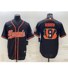 Men Cincinnati Bengals 9 Joe Burrow Black Team Big Logo With Patch Cool Base Stitched Baseball Jersey