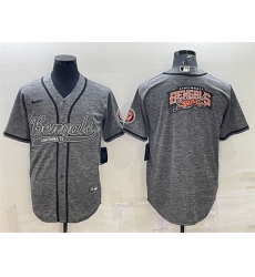 Men Cincinnati Bengals Grey Team Big Logo With Patch Cool Base Stitched Baseball Jersey