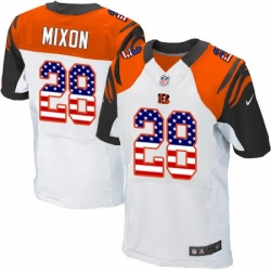 Mens Nike Cincinnati Bengals 28 Joe Mixon Elite White Road USA Flag Fashion NFL Jersey