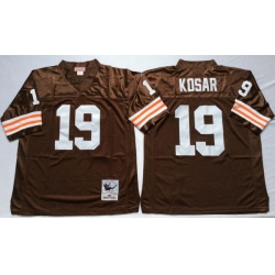 Men Cleveland Browns 19 Bernie Kosar Brown M&N Throwback Jersey