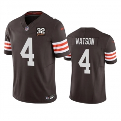 Men Cleveland Browns 4 Deshaun Watson Brown 2023 F U S E  With Jim Brown Memorial Patch Vapor Untouchable Limited Stitched Jersey