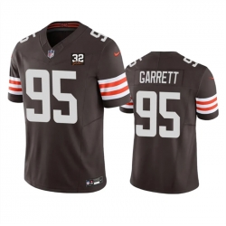 Men Cleveland Browns 95 Myles Garrett Brown 2023 F U S E  With Jim Brown Memorial Patch Vapor Untouchable Limited Stitched Jersey