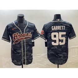 Men Cleveland Browns 95 Myles Garrett Grey Camo With Patch Cool Base Stitched Baseball Jersey