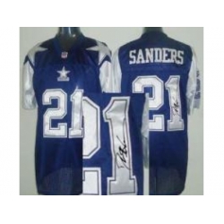 Dallas Cowboys 21 Deion Sanders Blue 75TH Patch Throwback M&N Signed NFL Jerseys