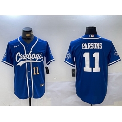 Men Dallas Cowboys 11 Micah Parsons Royal With Patch Cool Base Stitched Baseball Jersey 6