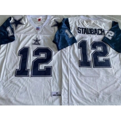 Men Dallas Cowboys 12 Roger Staubach White Throwback Stitched Football Jersey Men Dallas Cowboys 12 Roger Staubach White Throwback Stitched Football Jersey