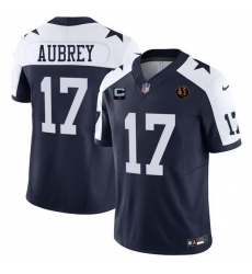 Men Dallas Cowboys 17 Brandon Aubrey Navy 2023 F U S E  With John Madden Patch And 1 Star C Patch Thanksgiving Vapor Limited Stitched Football Jersey