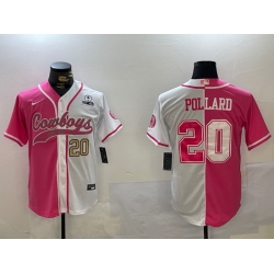 Men Dallas Cowboys 20 Tony Pollard Red White With Patch Cool Base Stitched Baseball Jersey 1