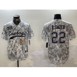 Men Dallas Cowboys 22 Emmitt Smith 2024 Arctic Camo Salute To Service Stitched Baseball Jersey 2