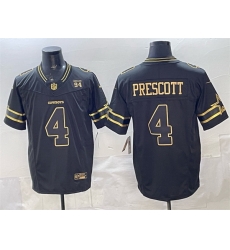 Men Dallas Cowboys 4 Dak Prescott Black Gold 2025 F U S E  94 Marshawn Kneeland Memorial Patch Vapor Limited Stitched Football Jersey
