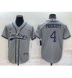 Men Dallas Cowboys 4 Dak Prescott Grey Cool Base Stitched Baseball Jersey