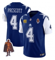 Men Dallas Cowboys 4 Dak Prescott Navy 2023 F U S E  With Walter Payton Patch And 4 Star C Patch Vapor Limited Stitched Football Jersey