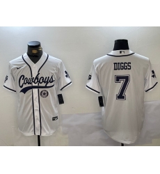 Men Dallas Cowboys 7 Trevon Diggs White With Patch Cool Base Stitched Baseball Jersey 2