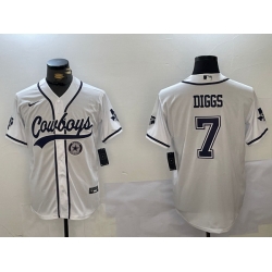 Men Dallas Cowboys 7 Trevon Diggs White With Patch Cool Base Stitched Baseball Jersey 2