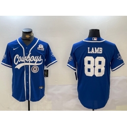 Men Dallas Cowboys 88 CeeDee Lamb Royal With Patch Cool Base Stitched Baseball Jersey 5