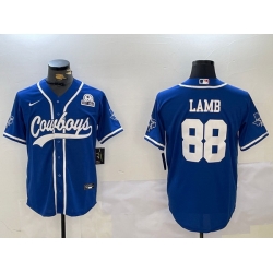 Men Dallas Cowboys 88 CeeDee Lamb Royal With Patch Cool Base Stitched Baseball Jersey 7