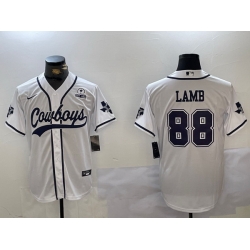 Men Dallas Cowboys 88 CeeDee Lamb White With Patch Cool Base Stitched Baseball Jersey 5