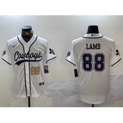 Men Dallas Cowboys 88 CeeDee Lamb White With Patch Cool Base Stitched Baseball Jersey 6