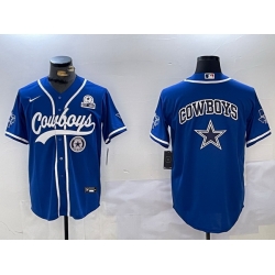 Men Dallas Cowboys Big Logo Royal With Patch Cool Base Stitched Baseball Jersey 4