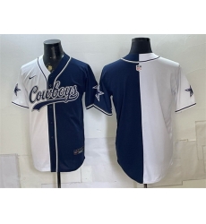 Men Dallas Cowboys Blank White Navy Split Stitched Jersey 004